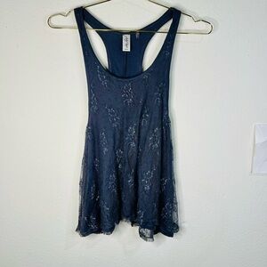 Active Basic Women's Gray Lace Racerback Tank Top Small Flowy Boho Chic